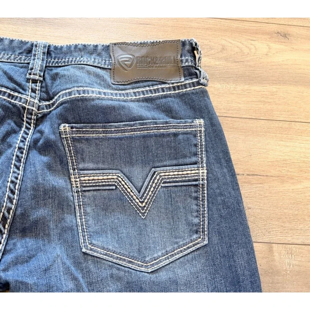Rock & Roll Rifle Skinny Mens 36X34 Cowboy Thick Stitch Slim Stretch Jeans